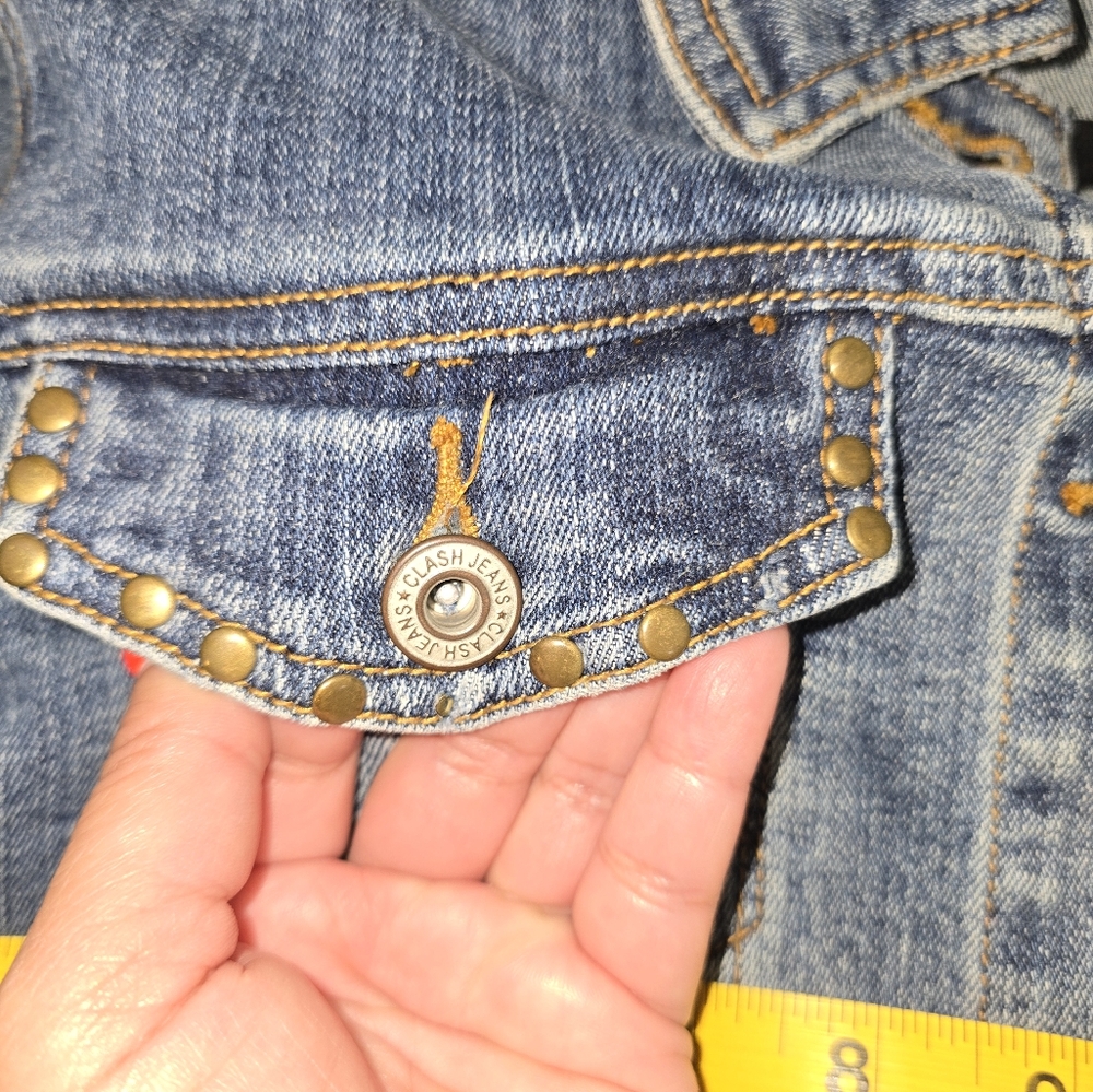 Flower Embroidered Cropped Denim Jacket Size:L - Picture 6 of 11